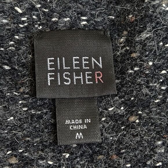 Eileen Fisher Funnel Neck Cardigan Sweater Charcoal Speckled Wool Blend Medium - Picture 9 of 13